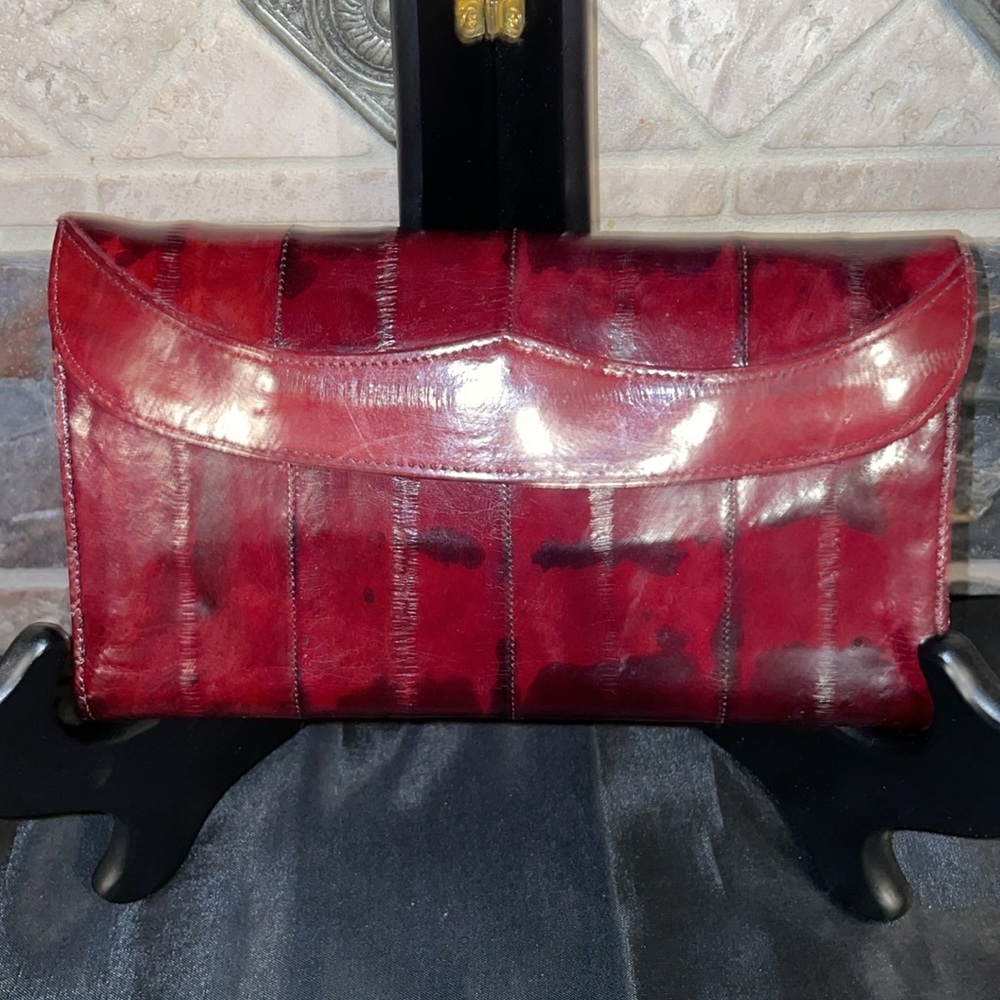 Vintage Eel skin Wallet in dark red vintage 1980s with checkbook cover EUC